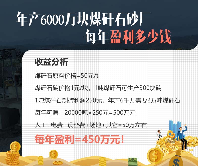 山西某年产6000万块煤矸石砖厂收益分析